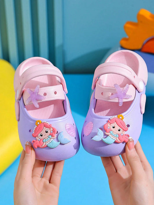 1 Pair Kids Cute Cartoon Mermaid Beach Sandals, Girls Toddler Casual Slip-On Slippers