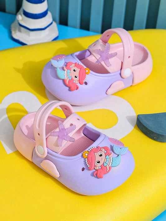 1 Pair Kids Cute Cartoon Mermaid Beach Sandals, Girls Toddler Casual Slip-On Slippers