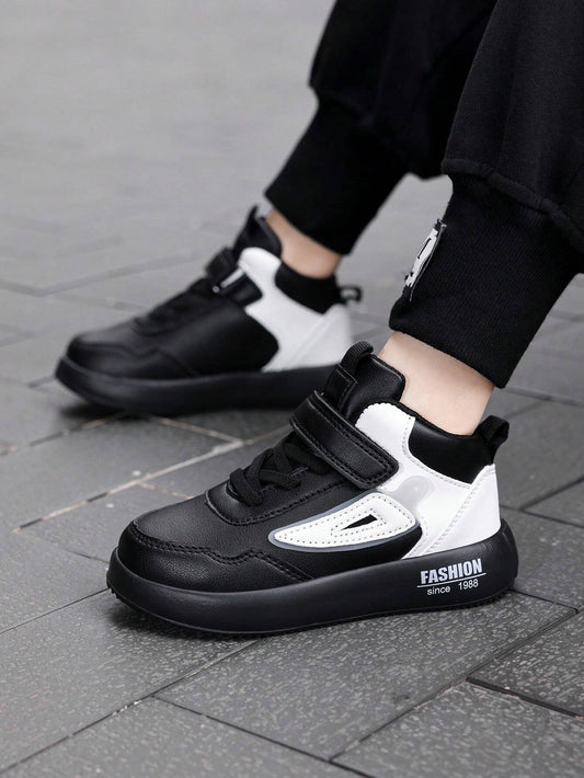 1 Pair Kids Black & White High-Top Sports Shoes