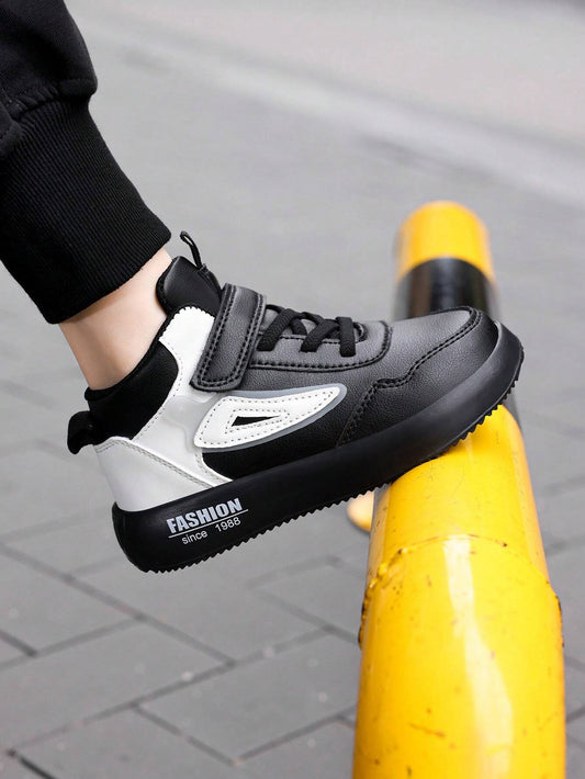 1 Pair Kids Black & White High-Top Sports Shoes