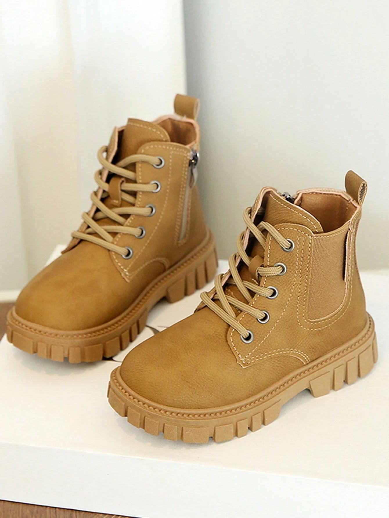 1 Pair Kids Yellow Boots, Soft PU + Elastic Fabric Splicing Material
