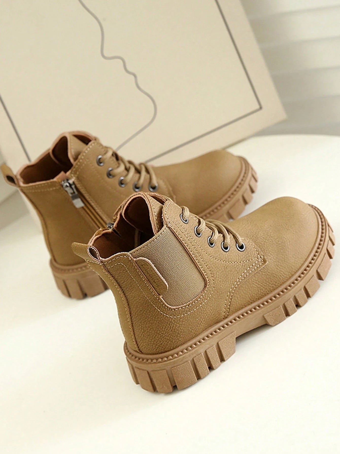 1 Pair Kids Yellow Boots, Soft PU + Elastic Fabric Splicing Material