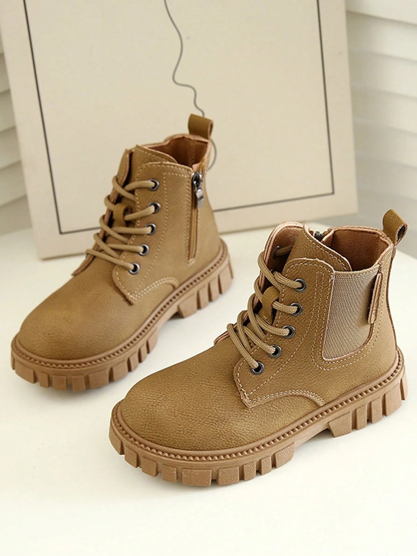 1 Pair Kids Yellow Boots, Soft PU + Elastic Fabric Splicing Material