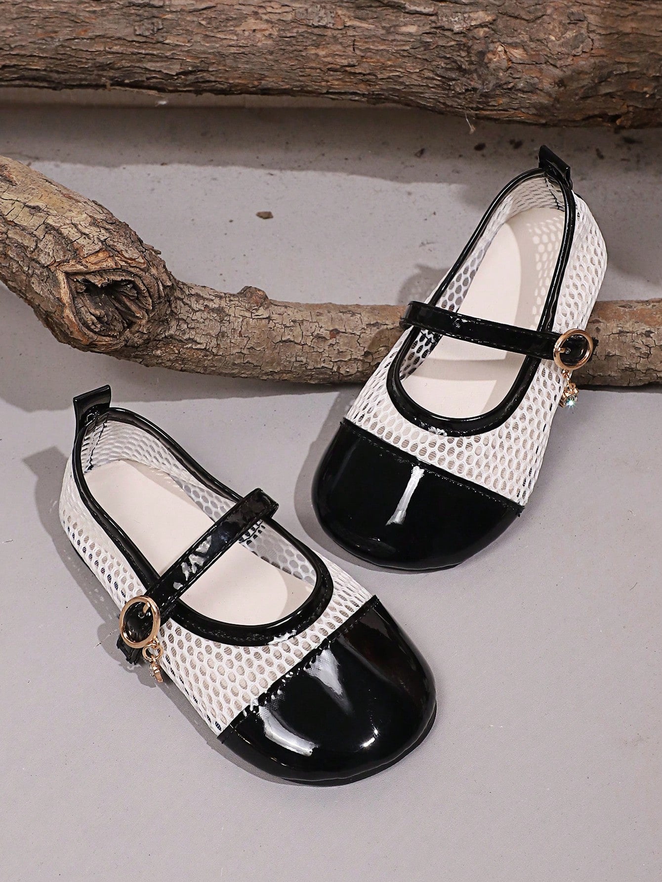 Mesh Patchwork Fabric, Round Toe Shallow Cut 1 Pair Mary Jane Shoes