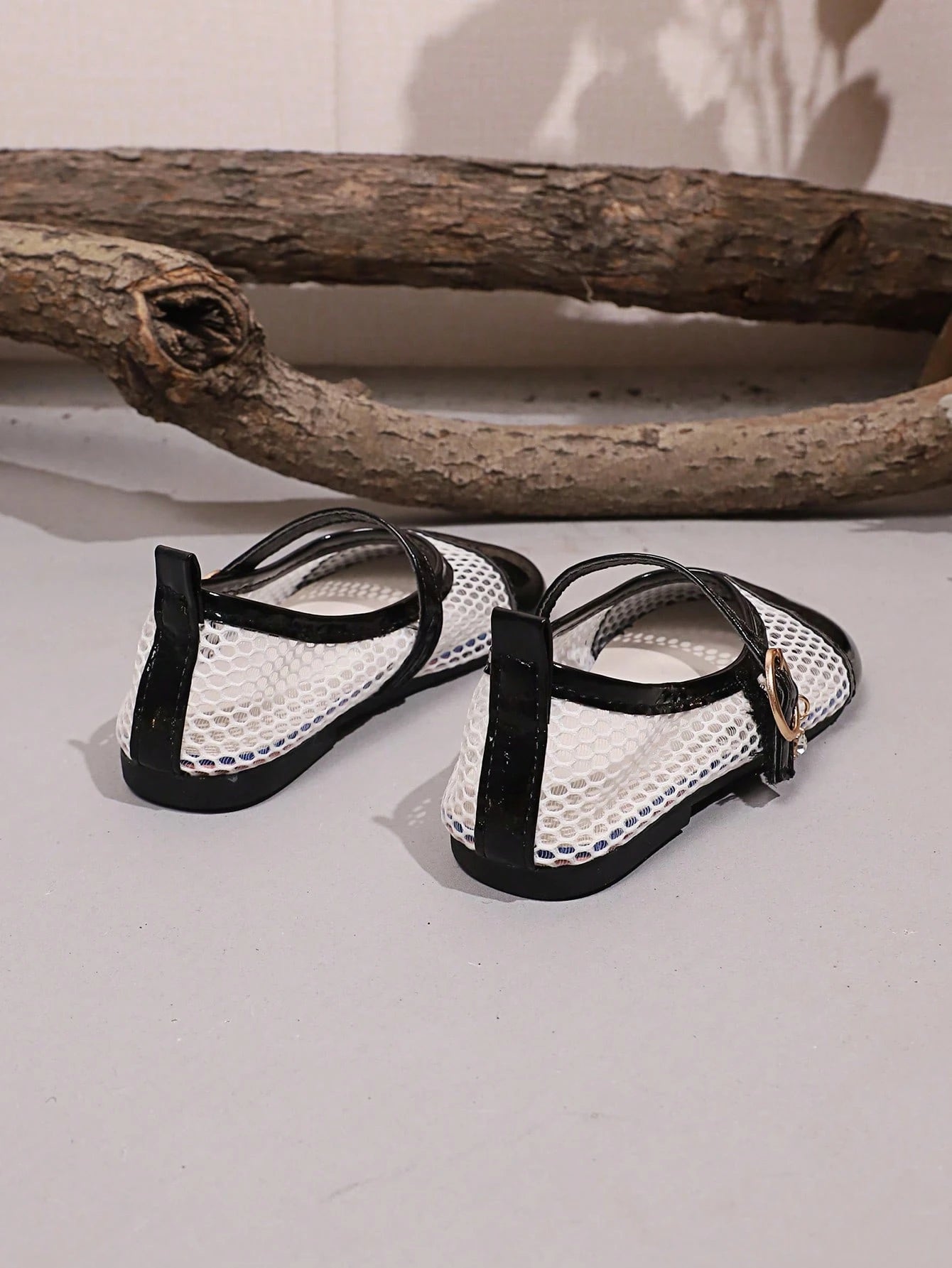 Mesh Patchwork Fabric, Round Toe Shallow Cut 1 Pair Mary Jane Shoes