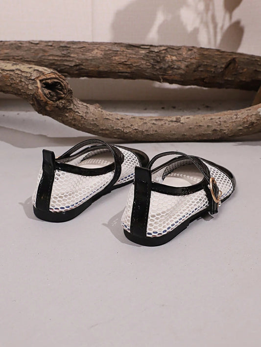 Mesh Patchwork Fabric, Round Toe Shallow Cut 1 Pair Mary Jane Shoes