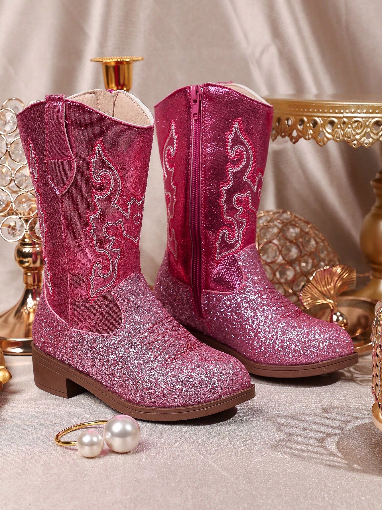 Colorful Embroidered Sequin Synthetic Leather Anti-Slip Round Toe Shoes