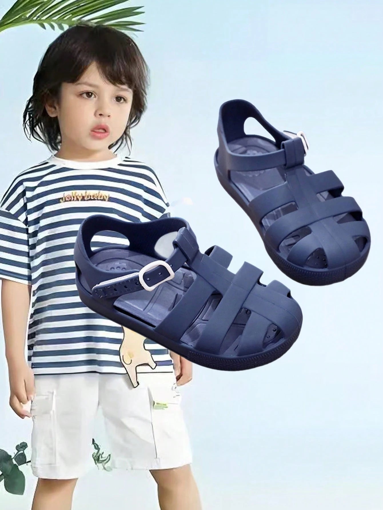 1 Pair Plain PVC Anti-Slip Soft Bottom Sandals, Suitable For Boys, Girls, Unisex