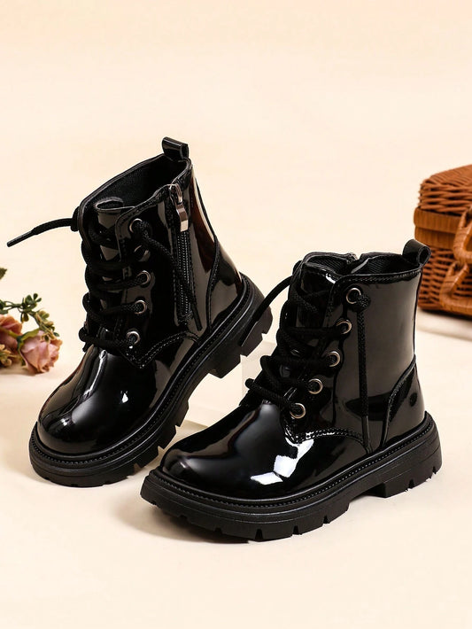 1 Pair Solid Color Patent Shoelace Style Comfortable