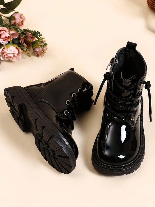 1 Pair Solid Color Patent Shoelace Style Comfortable