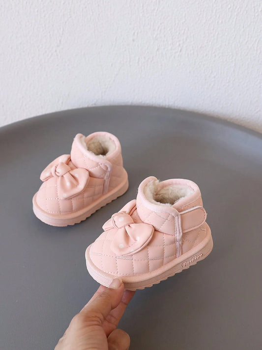1 Pair Toddler Short Boots With Bow Decor, Thermal Lined For Warmth, Short Boot Pink