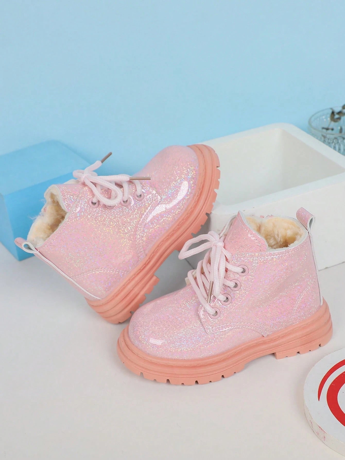 1 Pair Fashionable Classic Round Toe PU Shiny Cute Princess Boots