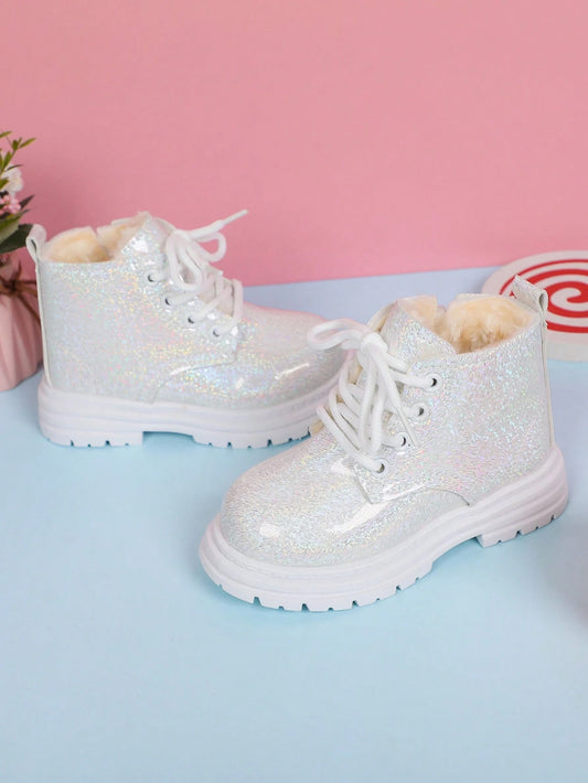 1 Pair Fashionable Classic Round Toe PU Shiny Cute Princess Boots White