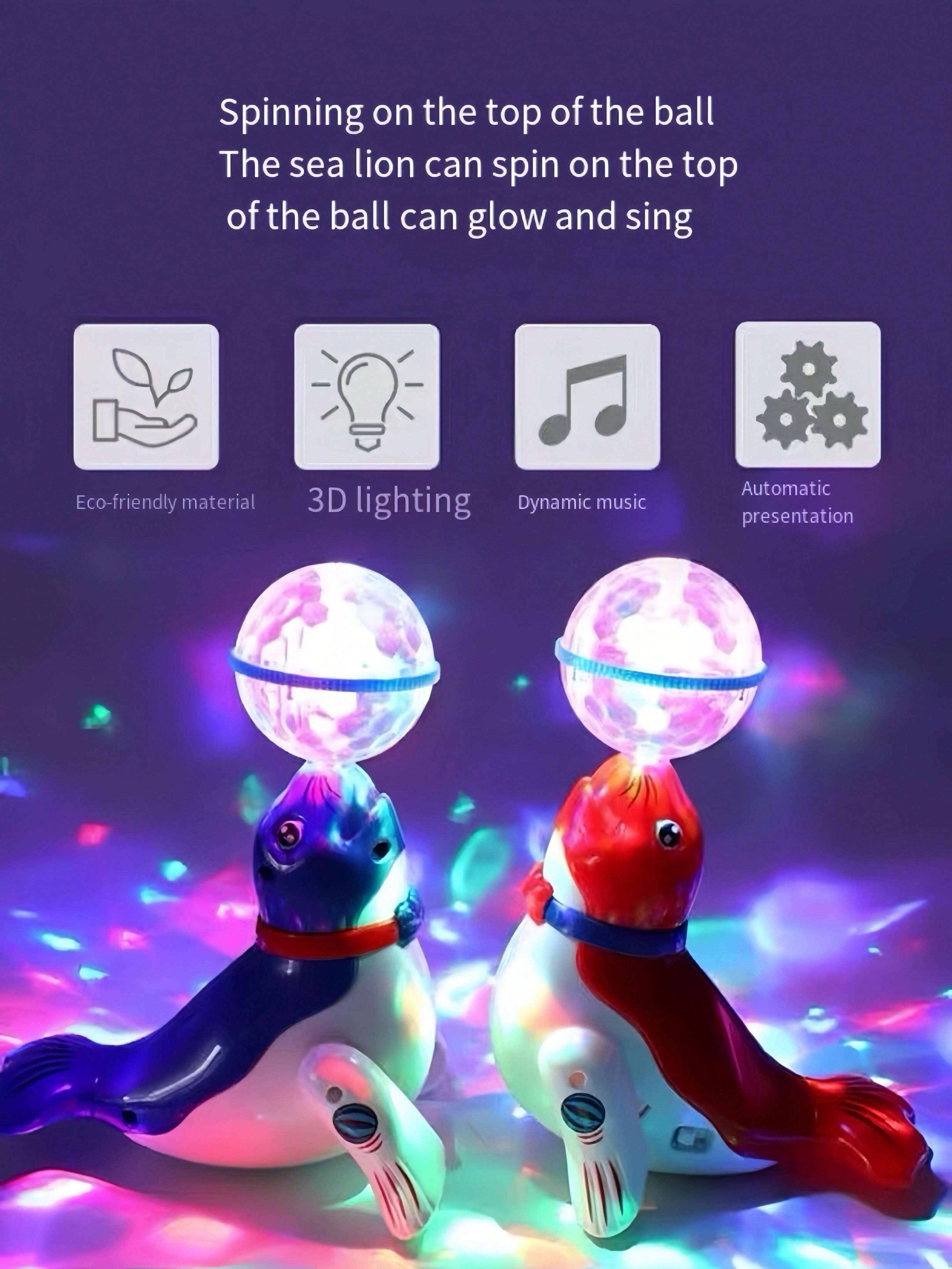1box Children Electric Dancing & Rotating & Soccer Balancing & Light-Up & Music Sea Lion Toy