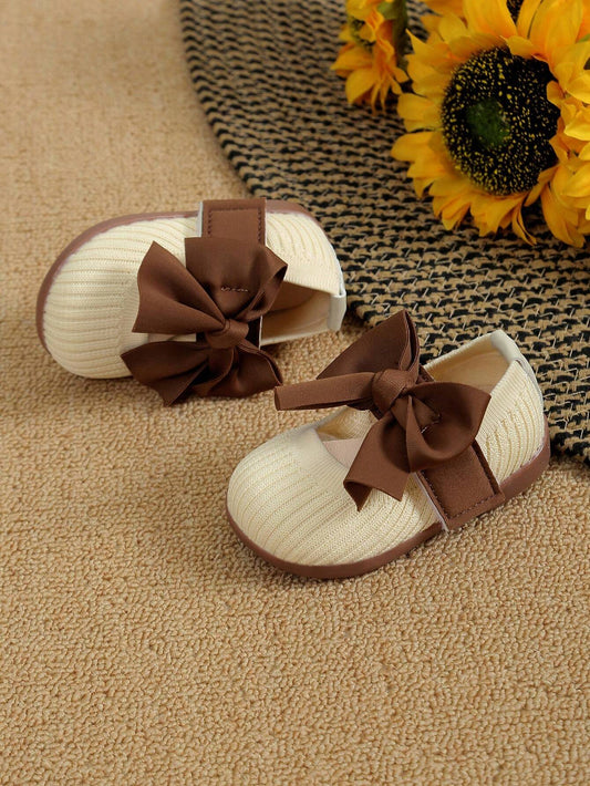 1pair Cute Bowknot Decor Breathable Soft Sole Baby Socks Princess Flat Shoes