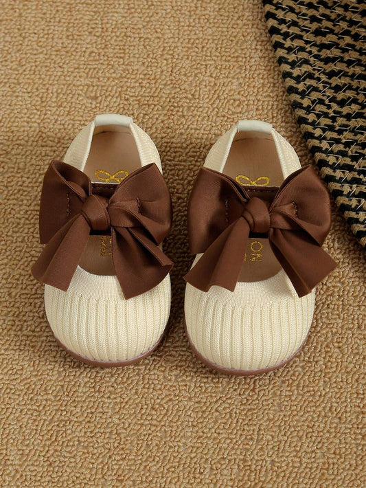 1pair Cute Bowknot Decor Breathable Soft Sole Baby Socks Princess Flat Shoes