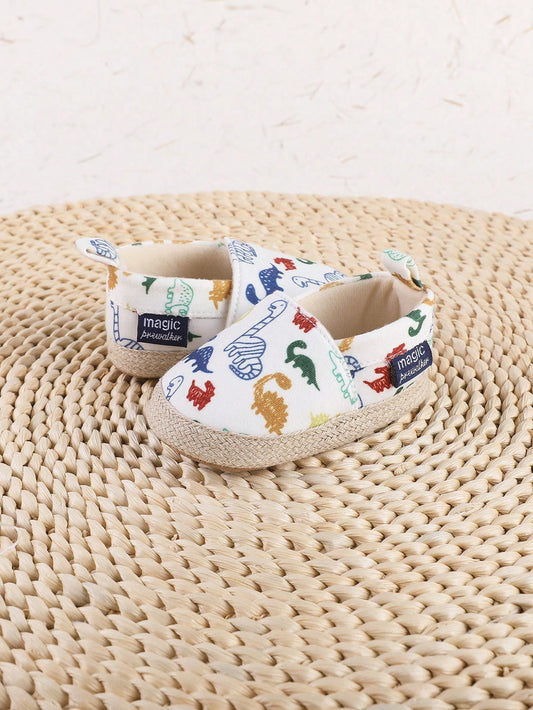 1pair Unisex Cute Dinosaur Cartoon Slip-On Design Flat Sneakers