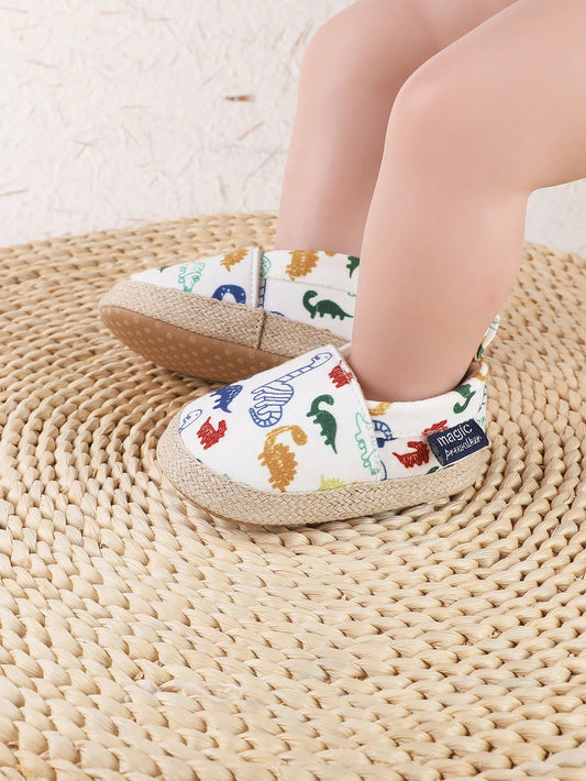 1pair Unisex Cute Dinosaur Cartoon Slip-On Design Flat Sneakers