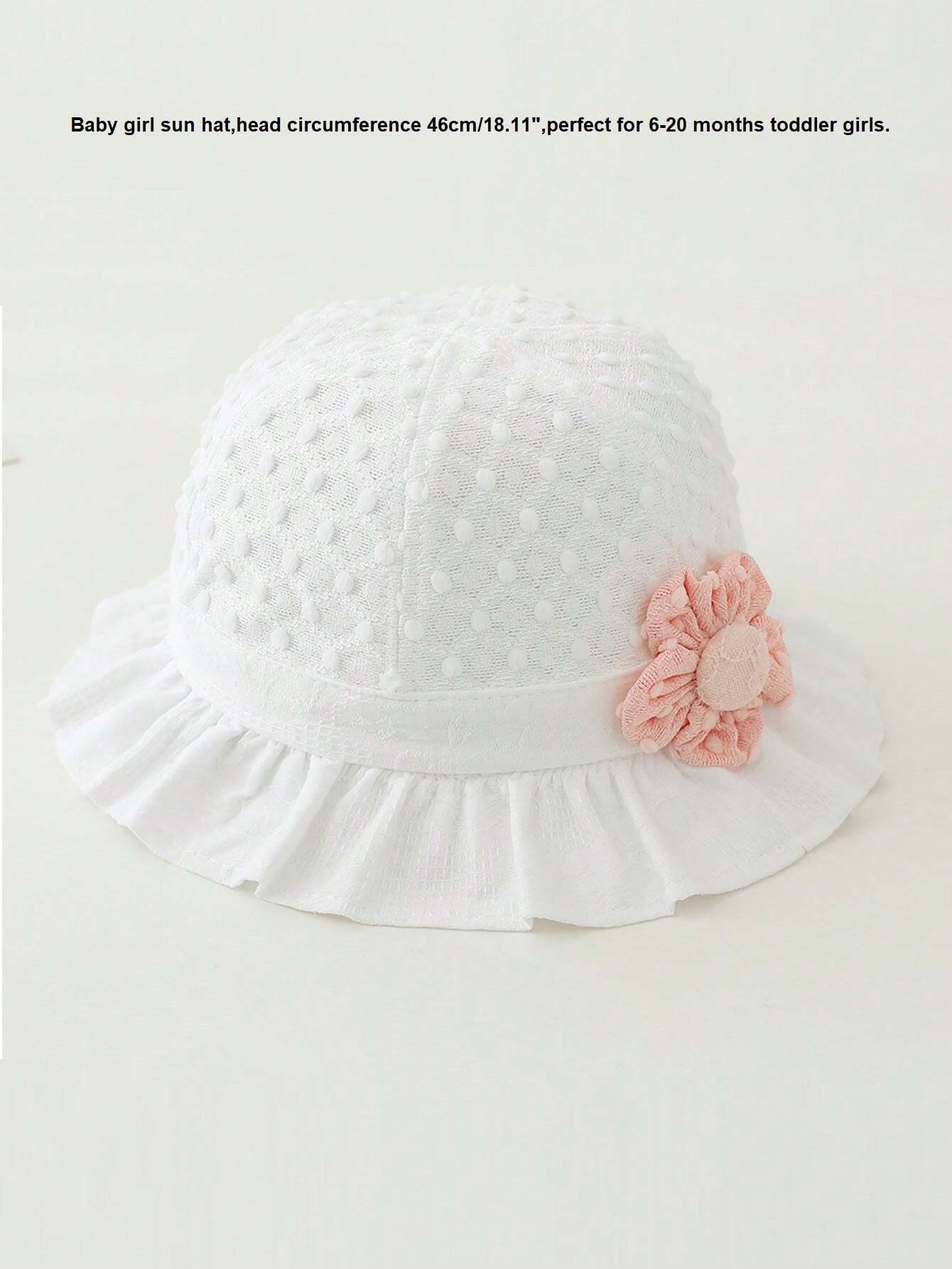 1pc Baby Girls' Princess Style Pink Sun Hat With Flower Decor For 6-20 Months Infants