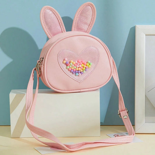 1pc Girls' Bunny Ear Single-Shoulder Crossbody Bag Baby Pink