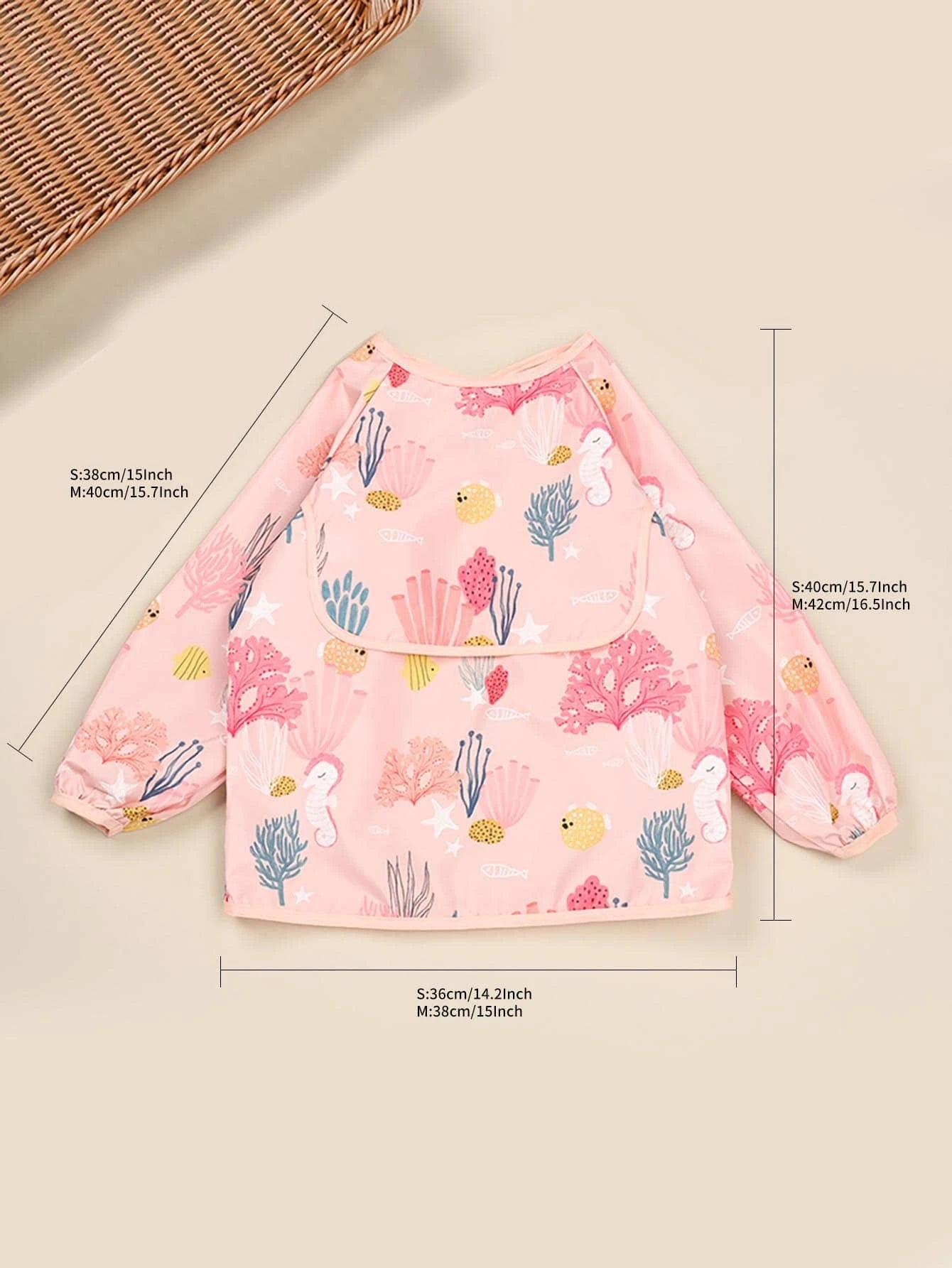 1pc Infant Waterproof Coral Pattern Feeding Apron Suitable For Daily Use