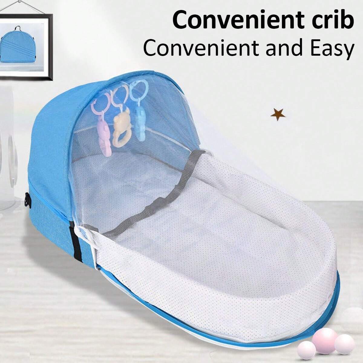 1pc Portable Foldable Anti-pressure Bed Inner Bed For Newborn Baby Blue One-Size