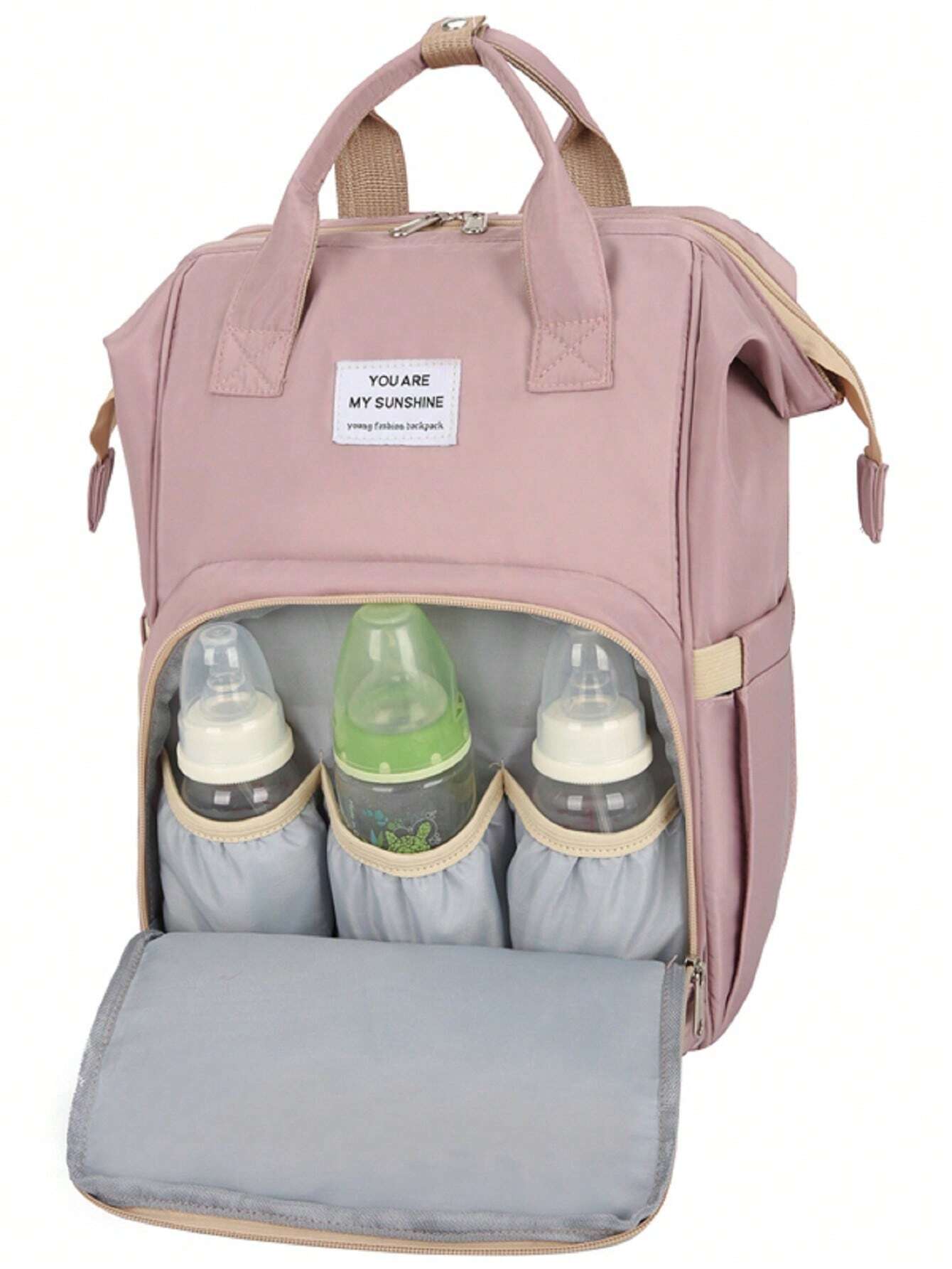 1pc Solid Color Nylon Decorated Bottle Bag With Large Capacity Pink One-Size