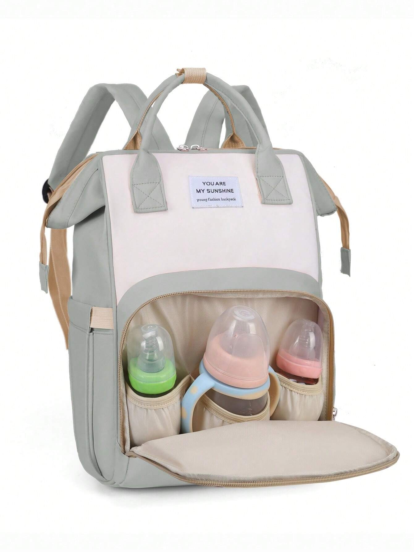 1pc Solid Color Nylon Decorated Bottle Bag With Large Capacity