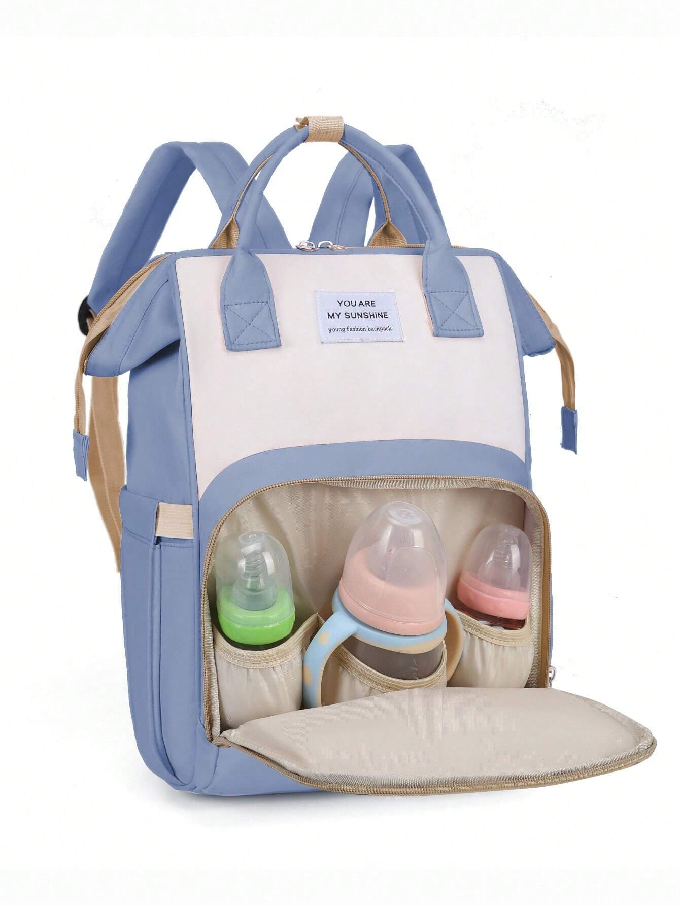 1pc Solid Color Nylon Decorated Bottle Bag With Large Capacity