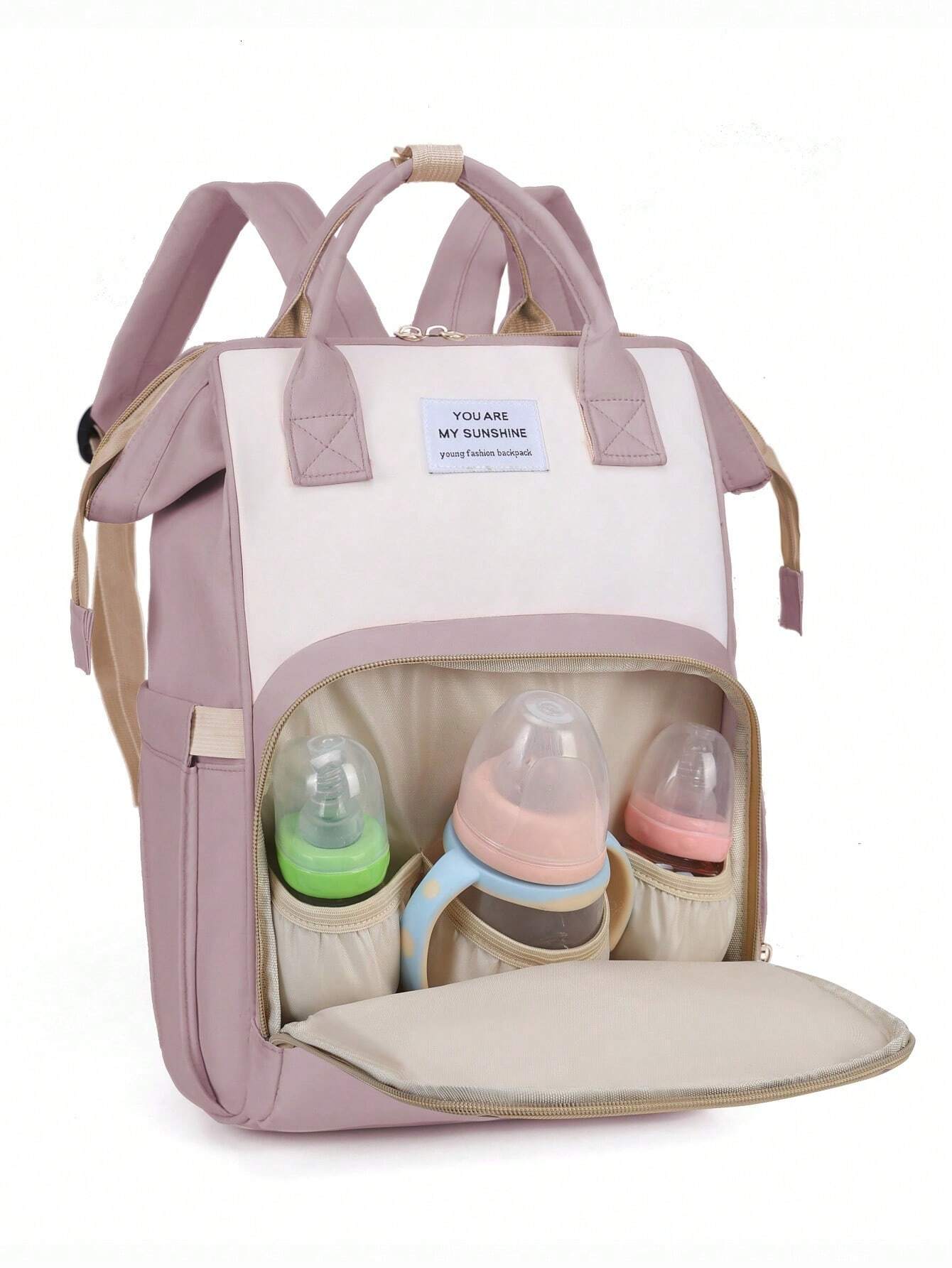 1pc Solid Color Nylon Decorated Bottle Bag With Large Capacity