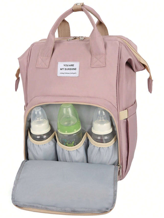 1pc Solid Color Nylon Decorated Bottle Bag With Large Capacity Pink One-Size