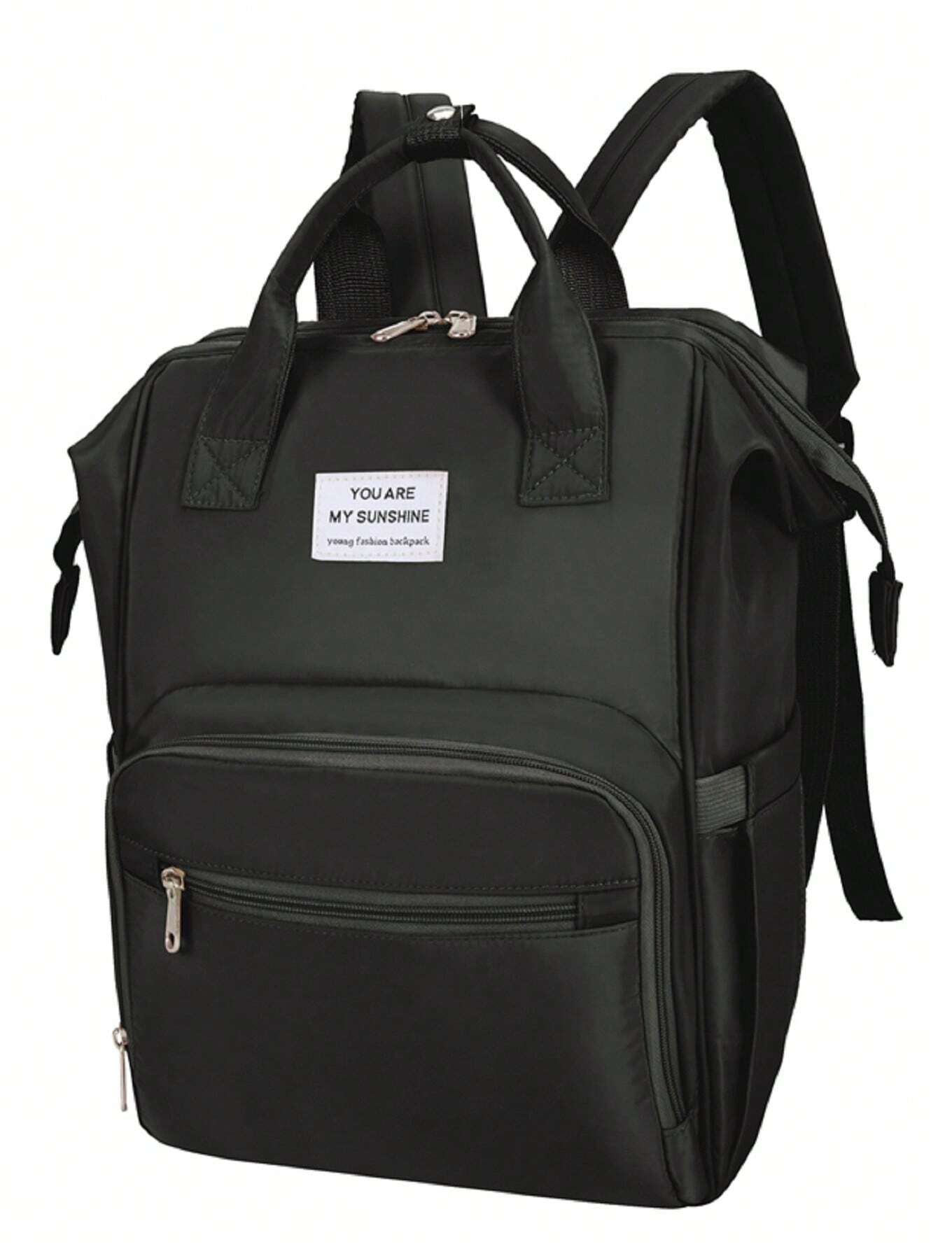 1pc Solid Color Nylon Decorated Bottle Bag With Large Capacity Black One-Size