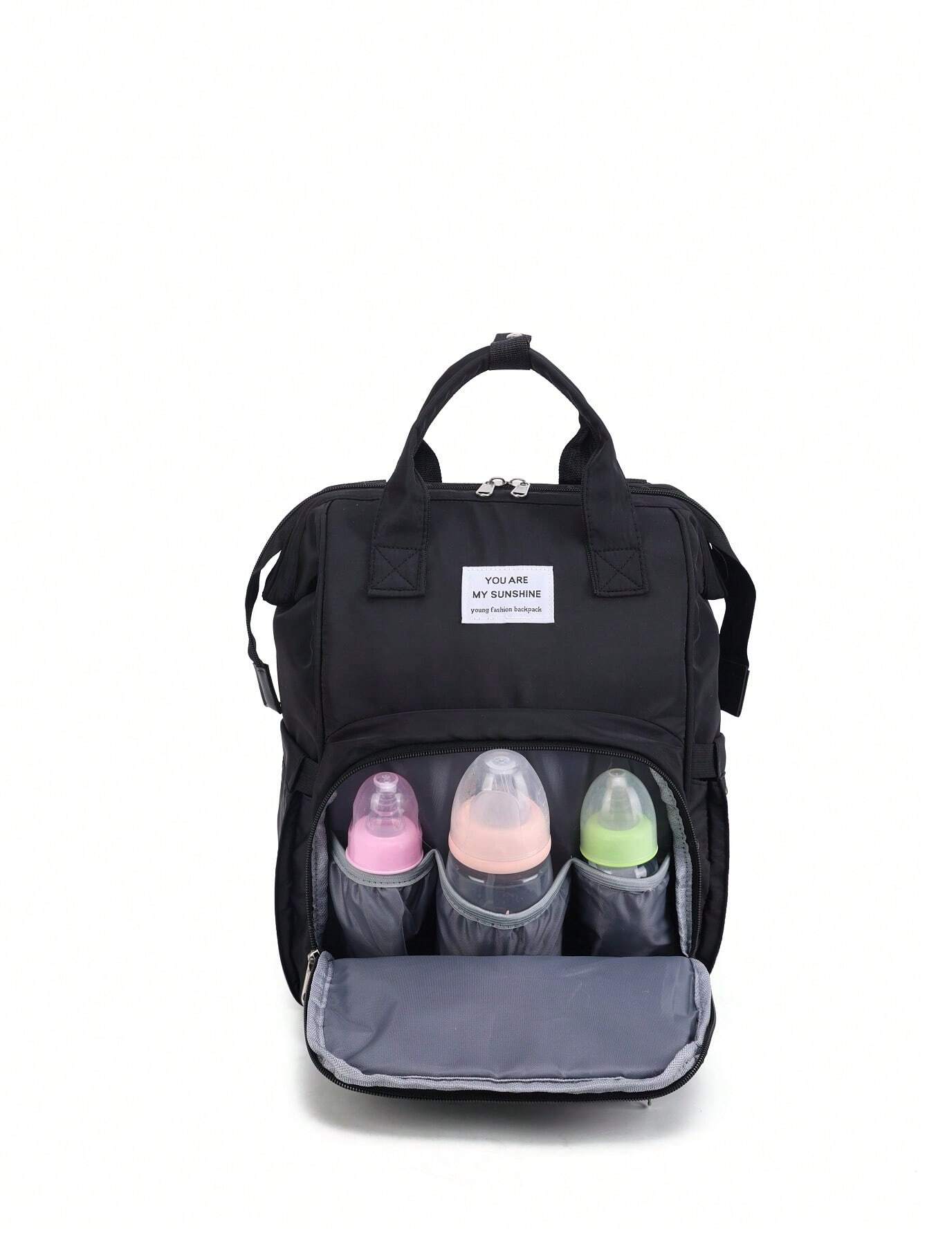 1pc Solid Color Nylon Decorated Bottle Bag With Large Capacity