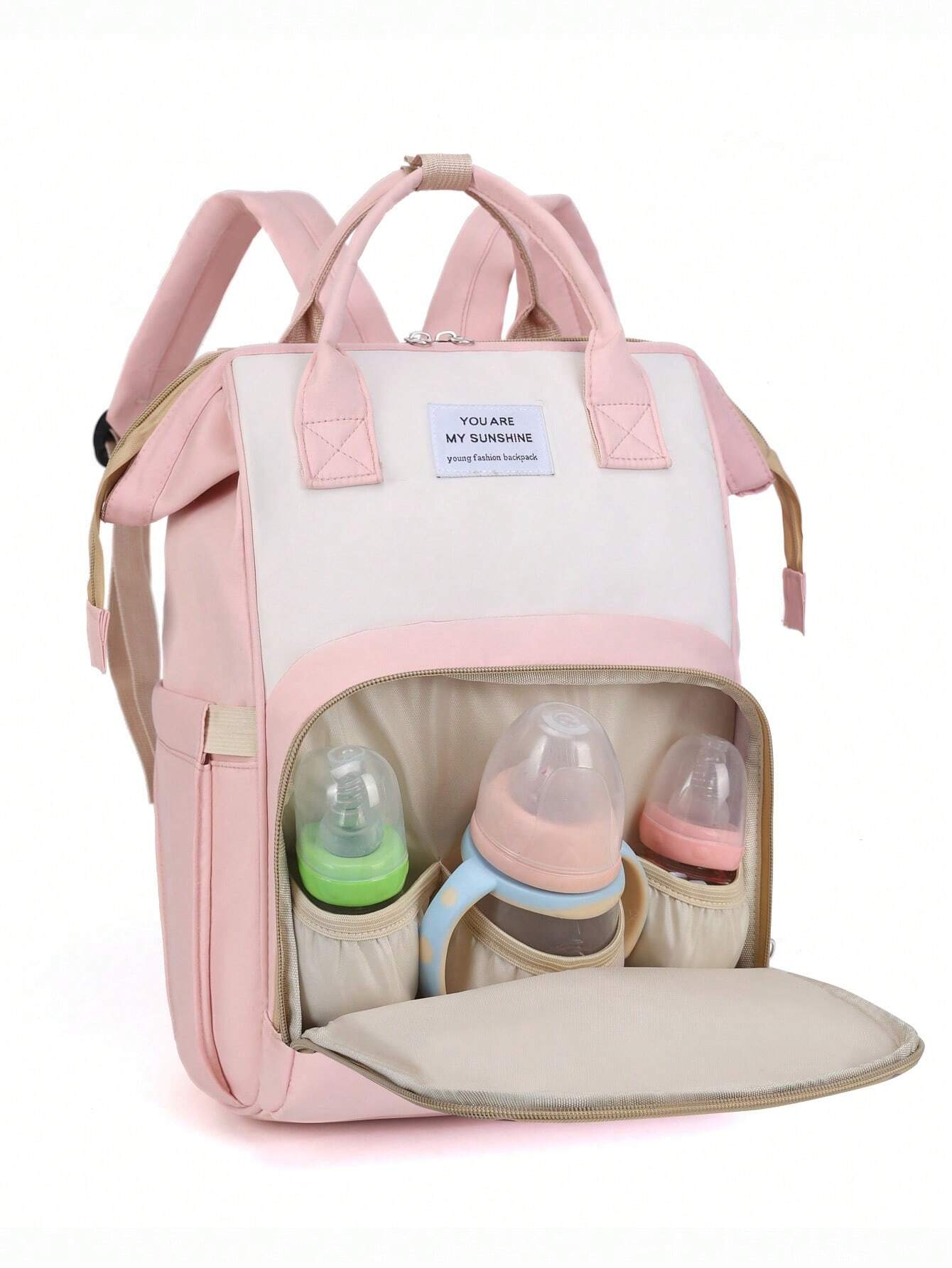 1pc Solid Color Nylon Decorated Bottle Bag With Large Capacity