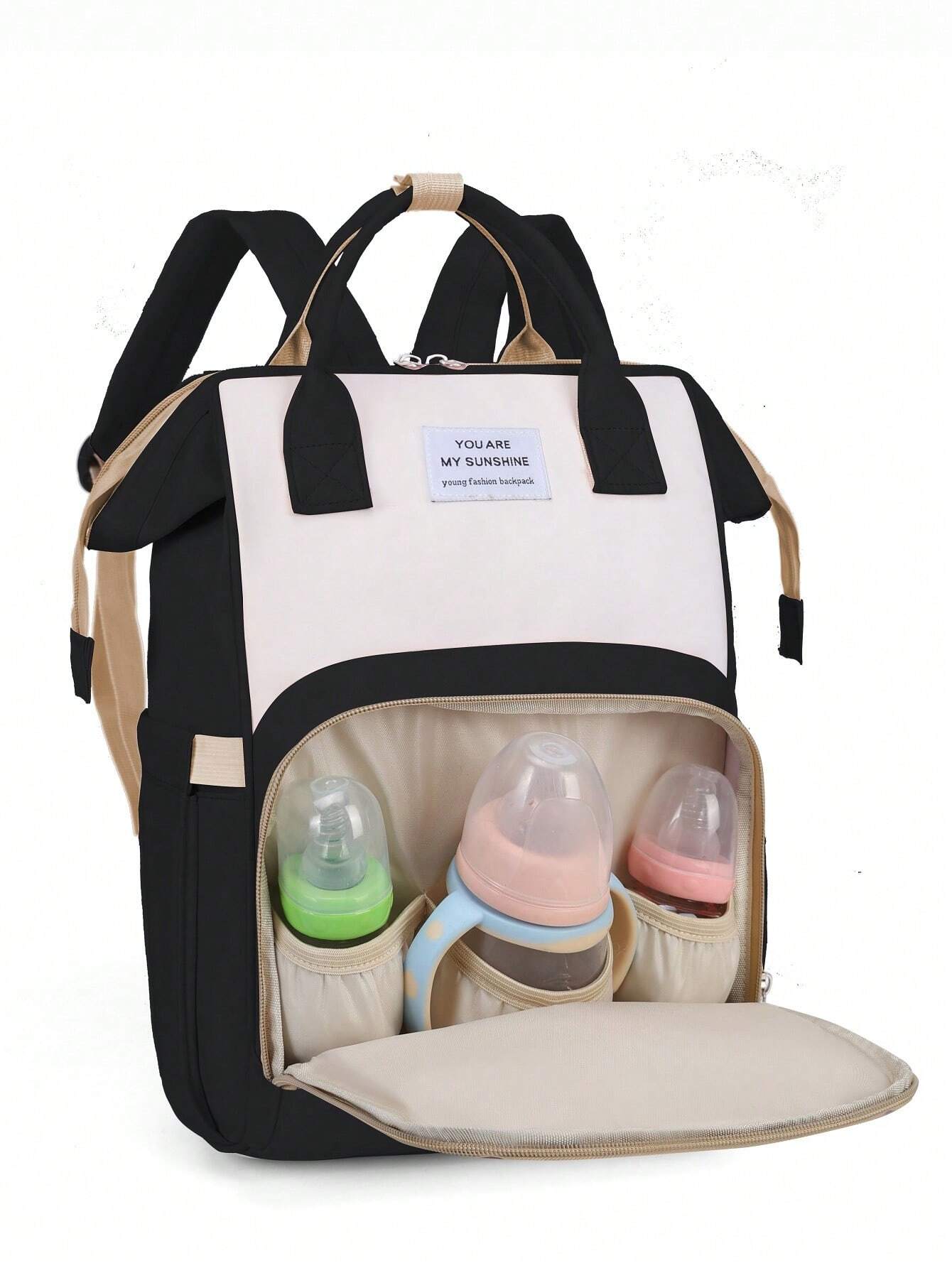 1pc Solid Color Nylon Decorated Bottle Bag With Large Capacity