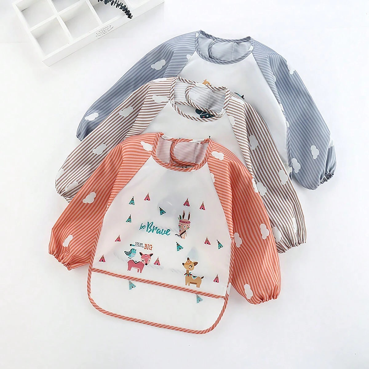 1pc Waterproof Long Sleeve Striped Lion Bibs