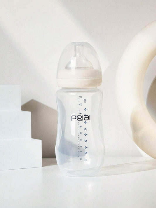 1pc Wide Neck Baby Bottle With Pp Material And Breast-like Nipple Beige