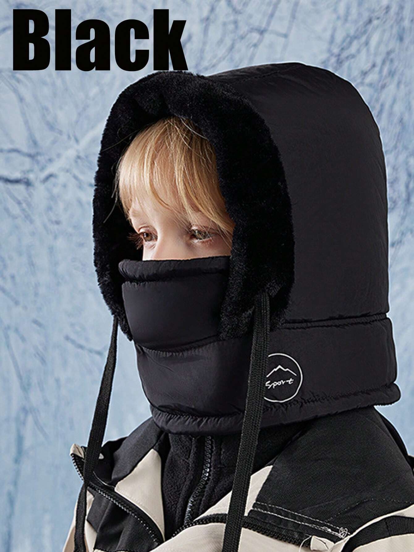 1pc 3-12Y Balaclava Kids Ski Mask, Winter Windproof Face Cover Black 3-12Y