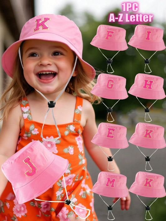Mummy & Mee 1pc Kids Adjustable Breathable Hat 26 Letter Personalized Pink Color Beach Sun Protection Hats Pink