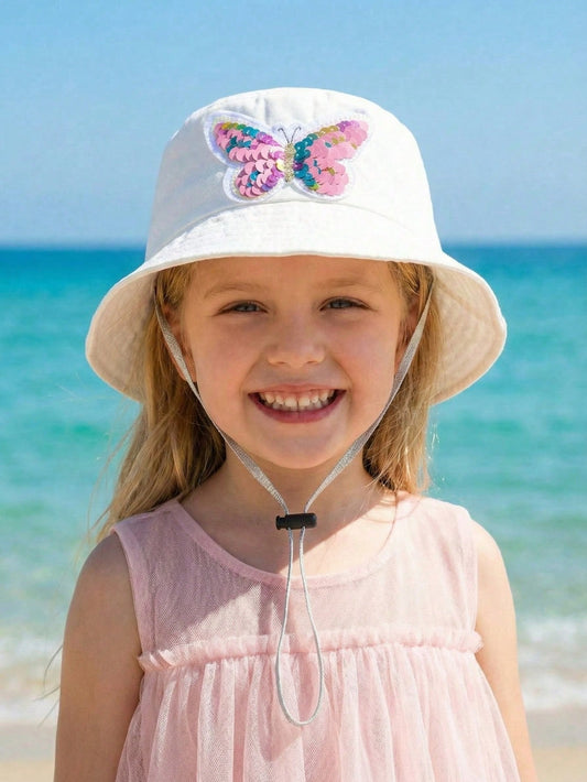 Mummy & Mee 1pc Girls' New Sequins Butterfly Bucket Hat White