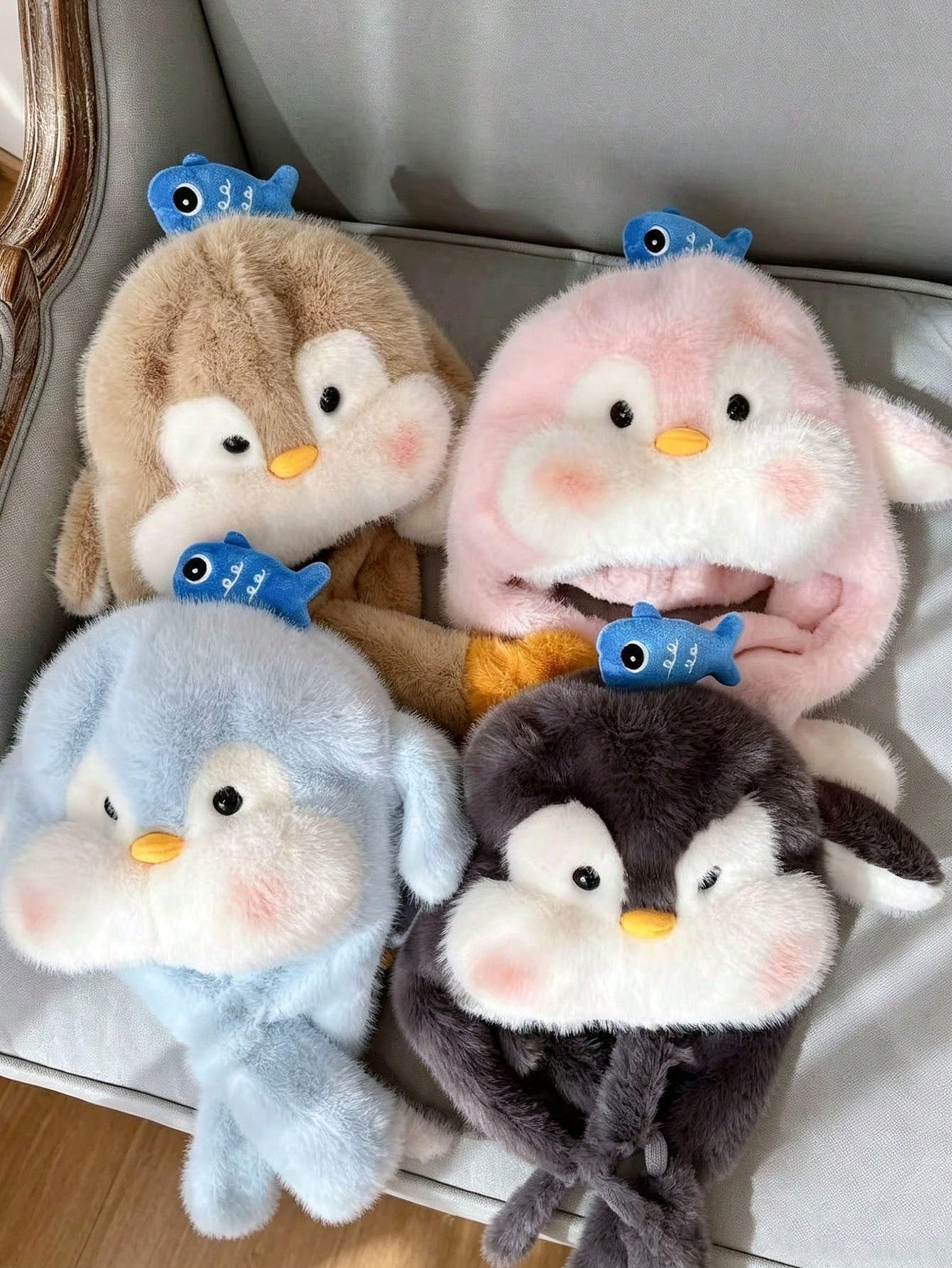 1pc Girls Penguin Plush Hat With Scarf