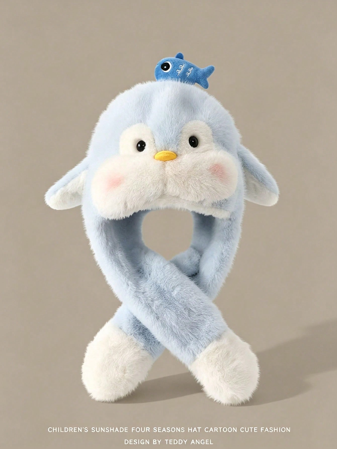 1pc Girls Penguin Plush Hat With Scarf Blue