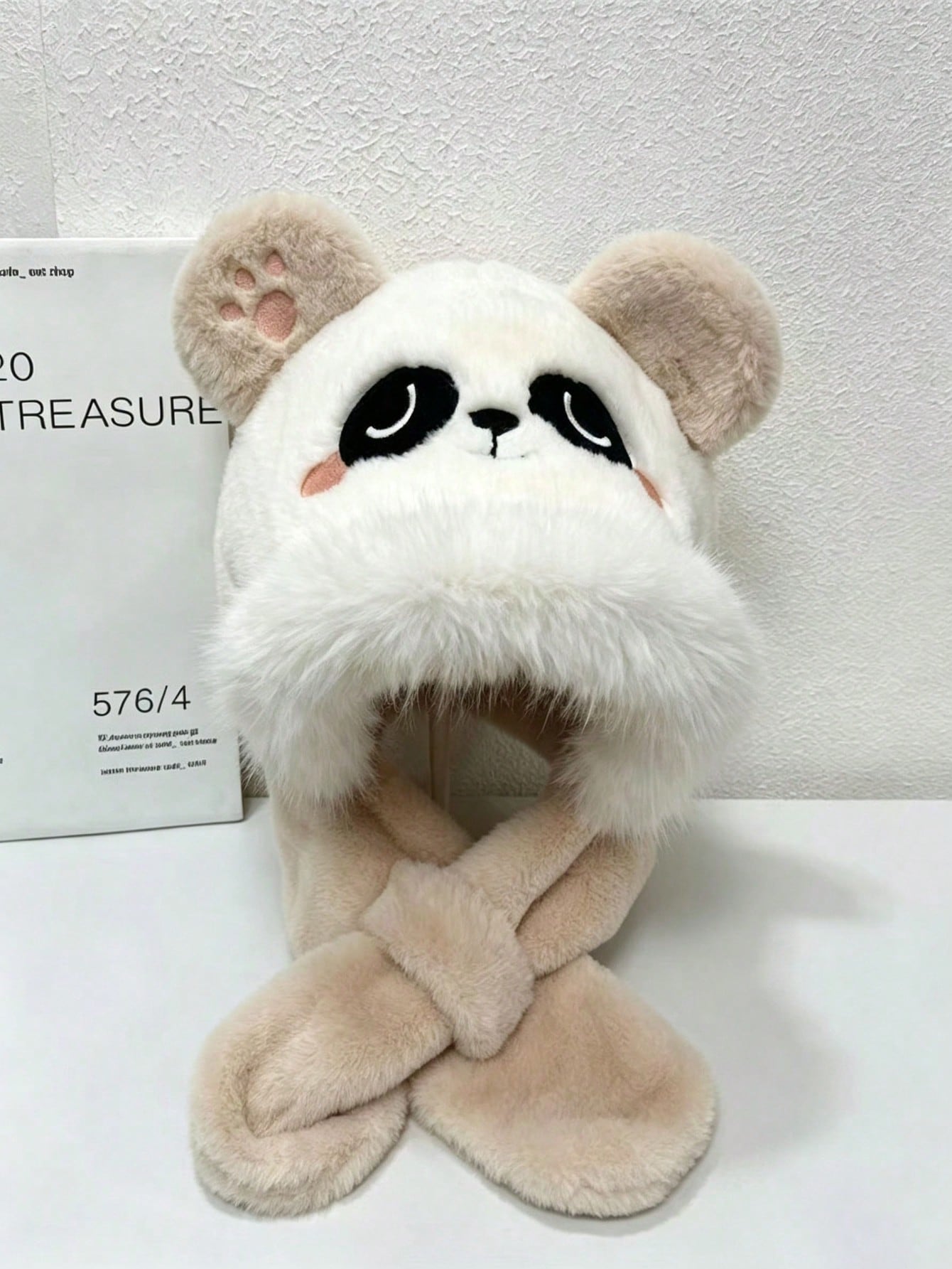 Panda Embroidery Faux Plush Warm Windproof One-Piece Set