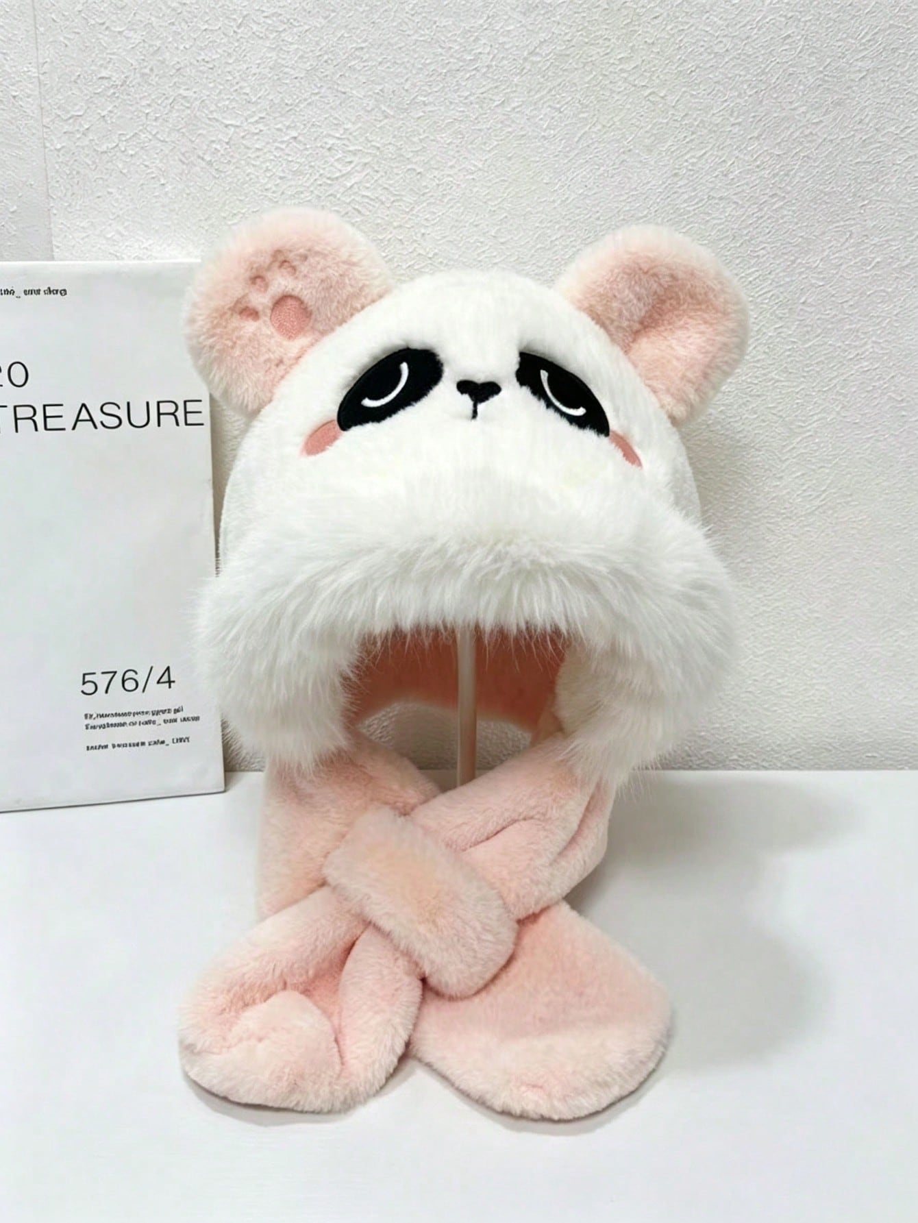 Panda Embroidery Faux Plush Warm Windproof One-Piece Set