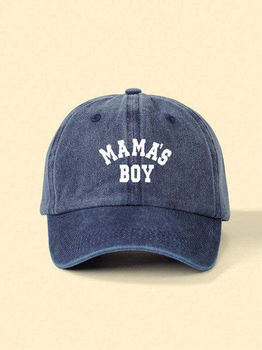 Mummy & Mee 1pc Kids "MAMA'S BOY" Printed Washed Baseball Cap Navy Blue