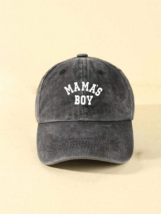 Mummy & Mee 1pc Kids "MAMA'S BOY" Printed Washed Baseball Cap Black