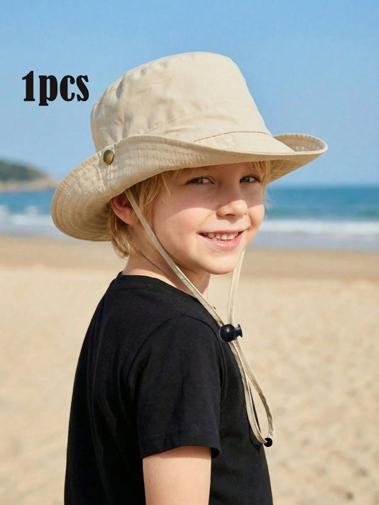 Mummy & Mee 1pc Unisex Kids Bucket Hat Beige Rolled-edge Fisherman 3-8Y