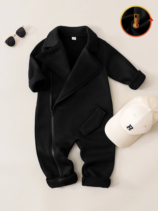 1pc Young Boy Warm Comfortable Long Sleeve Zip-Up Cardigan Jumpsuit.