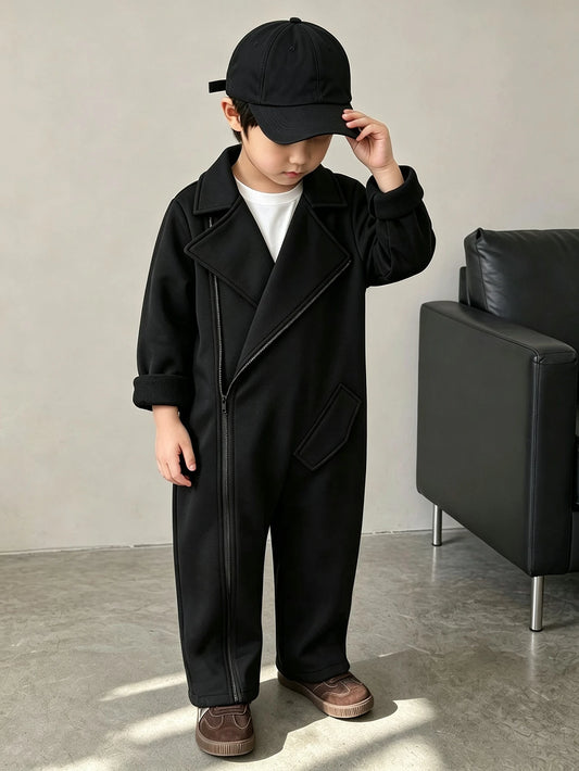 1pc Young Boy Warm Comfortable Long Sleeve Zip-Up Cardigan Jumpsuit.
