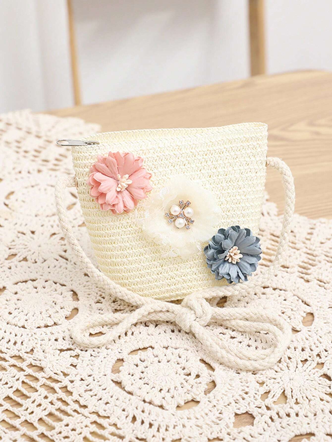 1set New Arrival Girls' Lovely Princess Hat & Floral Ribbon Tote Bag Set